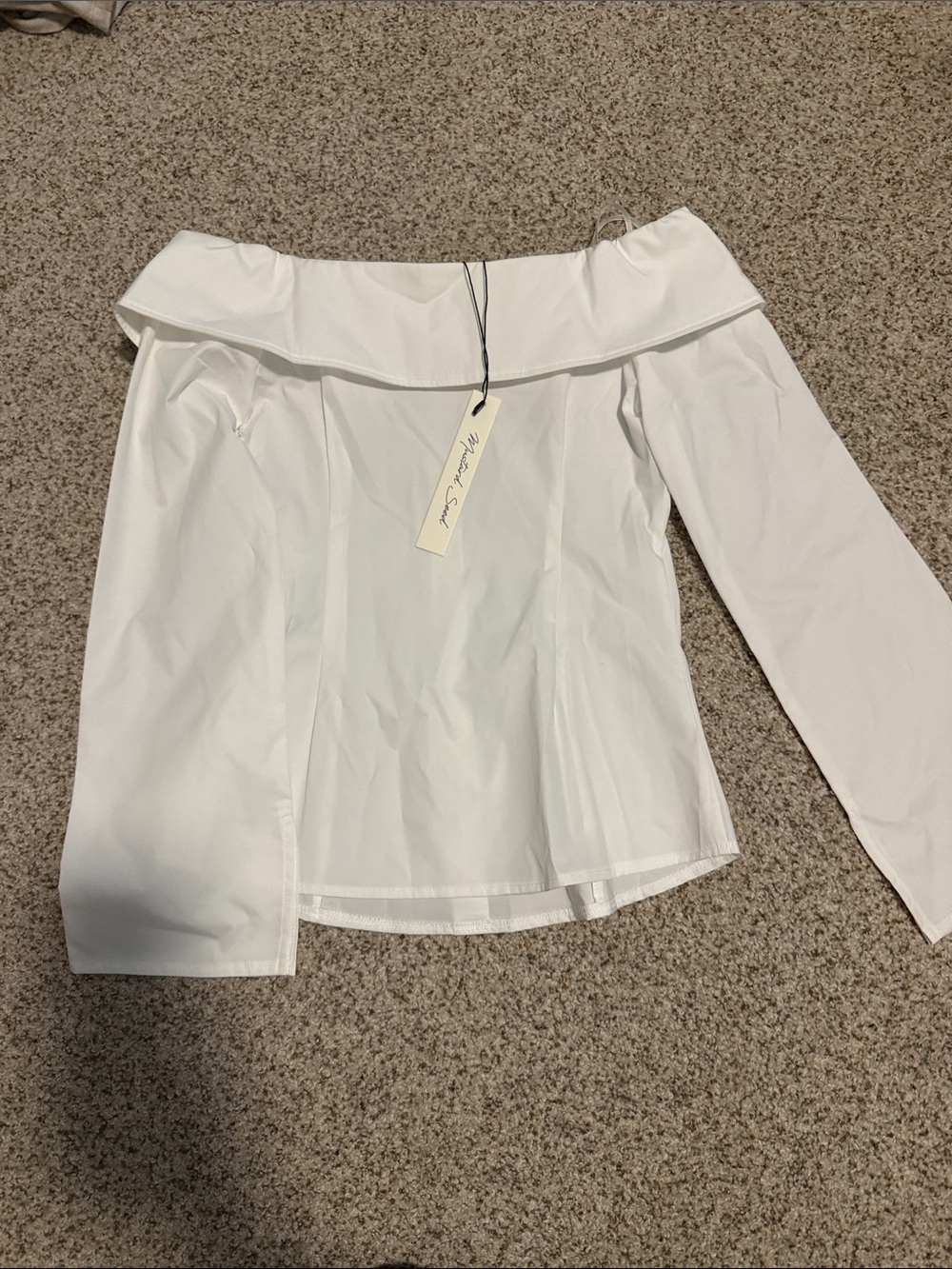 Mustard Seed White Off-Shoulder Button-Down Top - Picture 3 of 3